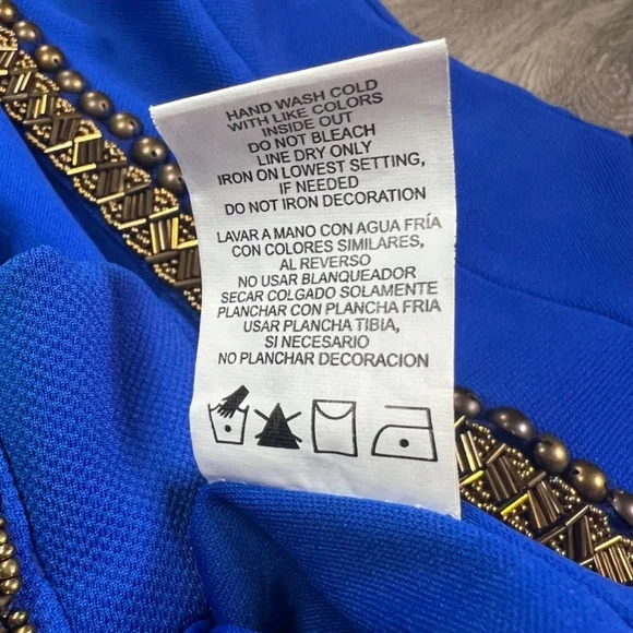 XOXO Fit & Flare, Open Back, Beaded Dress - Blue & Gold - Juniors Sz M (NWOT) - Picture 9 of 9